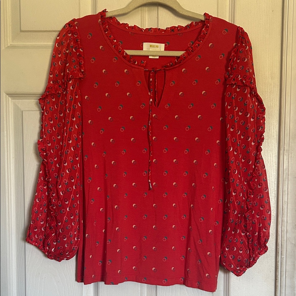 Maeve by Anthropologie printed knit top with sheer sleeves size medium - Picture 1 of 5